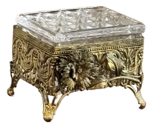 Antique Ormolu Filigree Jewelry Casket W/ Floral Motif