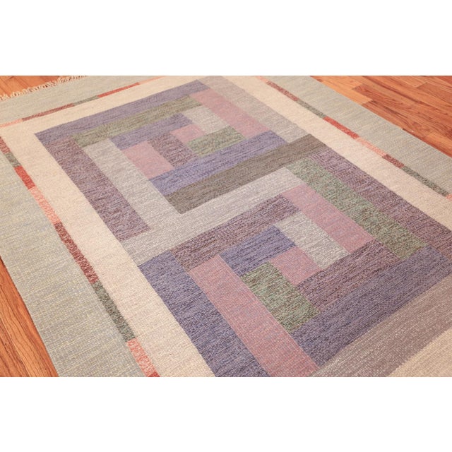 Mid-Century Modern Nazmiyal Collection Signed Vintage Scandinavian Kilim Rug For Sale - Image 3 of 10