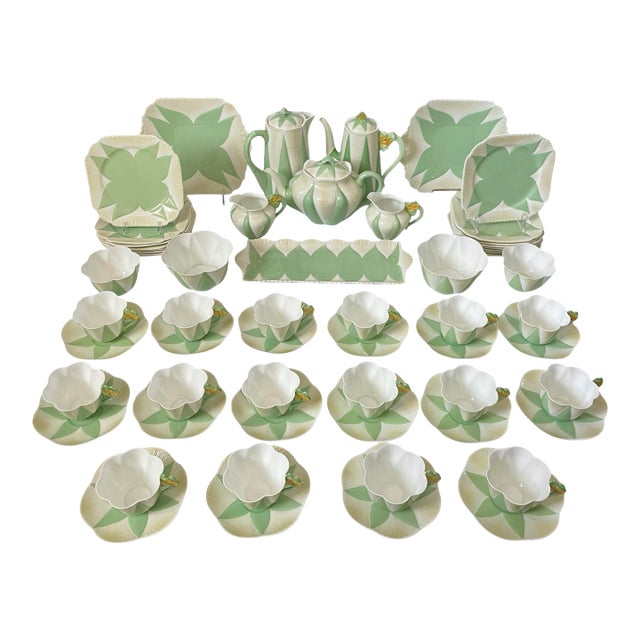 Rare Shelley "Apple Green Star" 63 Piece China Tea Service — England, C. 1925–45 For Sale