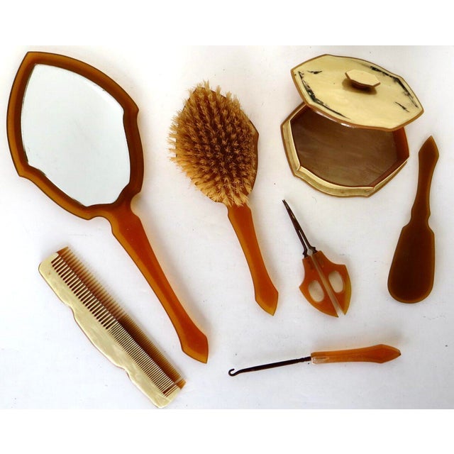 Art Deco (7) Piece Celluloid Vanity "Necessaire" Grooming Set. C. 1930 For Sale - Image 16 of 17