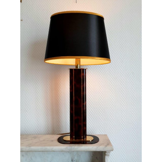 1980s Hollywood Regency Black and Gold Tortoiseshell Lamp, 1980s For Sale - Image 5 of 13