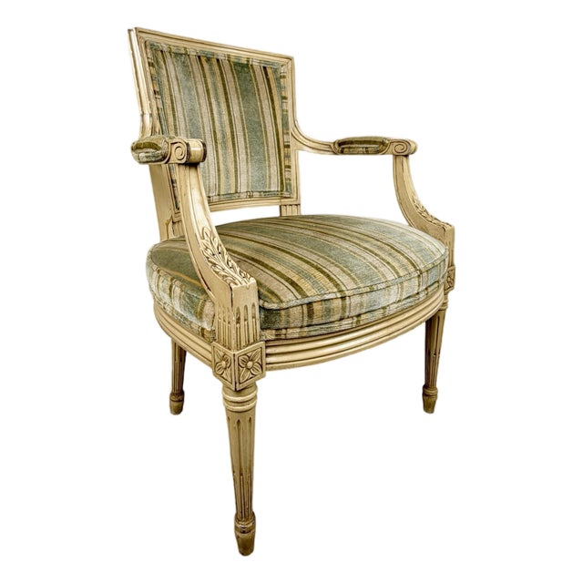 Vintage Neoclassical Striped Seat Armchair For Sale