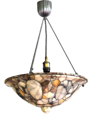 Large Art Deco Alabaster Mosaic Ceiling Light, 1920s