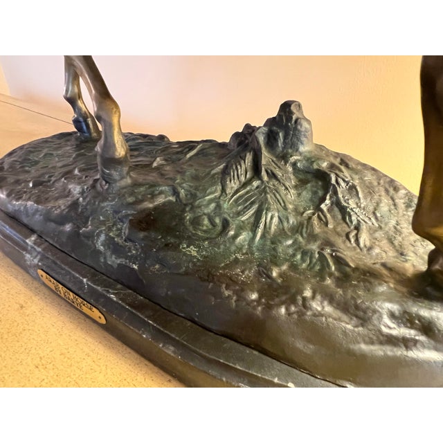 Black Vintage Bronze Figure of Horse & Rider “Cavalier Arabe” on Marble Signed Bayre For Sale - Image 8 of 11