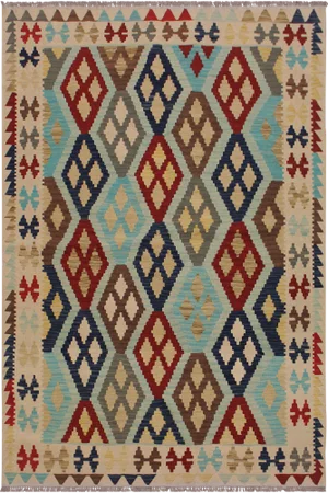 Contemporary Kilim Ivory/Brown Hand-Woven Wool Rug - 5'3 X 6'8