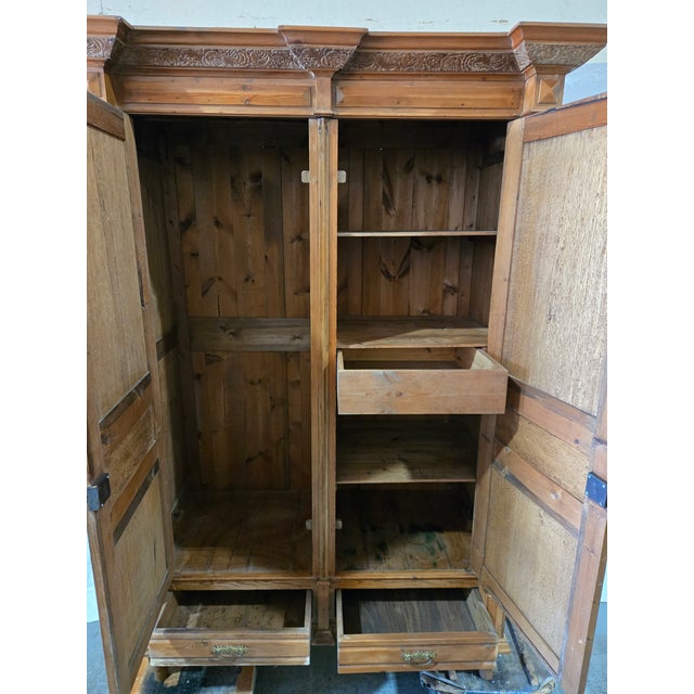 Late 19th Century Antique French Provincial Pine Armoire | Louis XVI Revival For Sale - Image 5 of 12