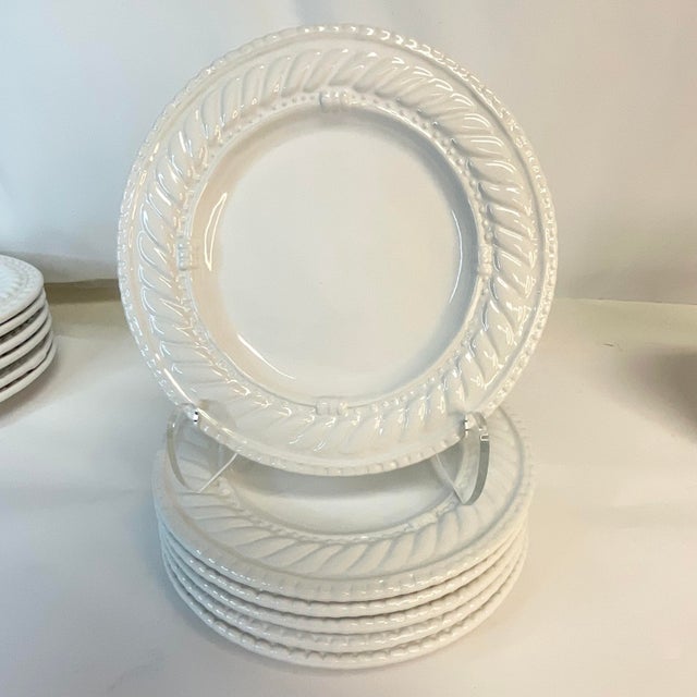 1980s Vintage Anthropologie Portuguese Rope and Chain Ironstone Dinnerware - Set of 18. For Sale - Image 9 of 9