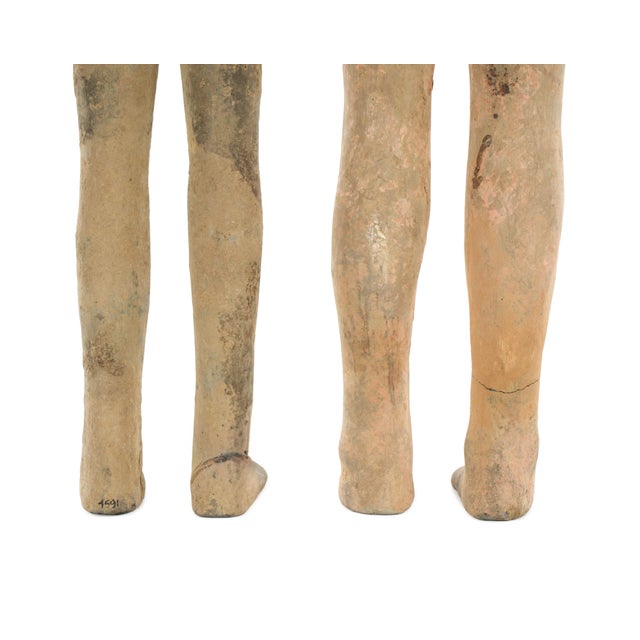 Ceramic Two Chinese Han Dynasty Tall Slender Terracotta Stick Man Figures For Sale - Image 7 of 8