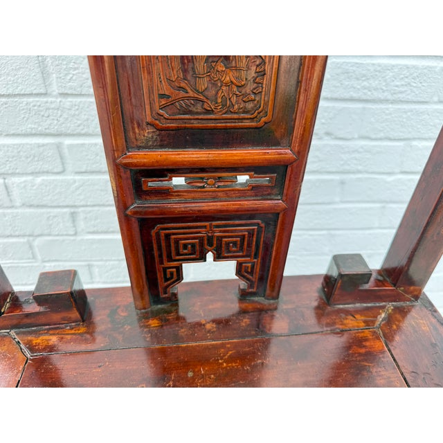 19th Century Pair of Chinoiserie Style Carved Wood Hall Chairs For Sale - Image 4 of 16