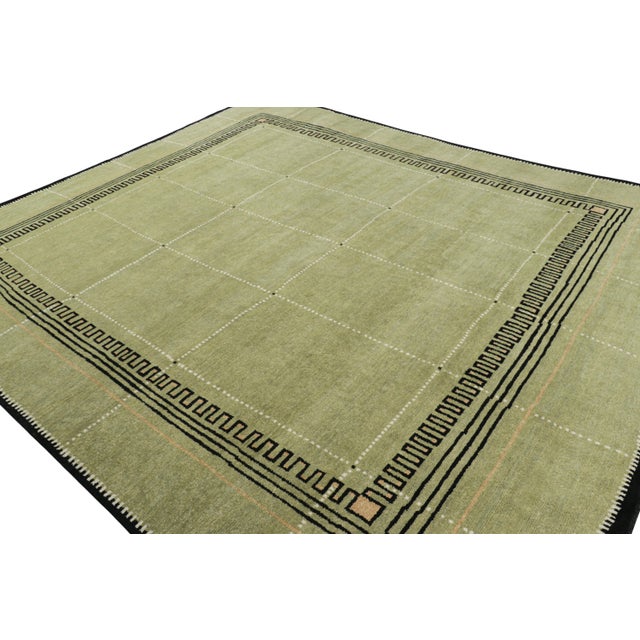 2010s Rug & Kilim’s Art Deco Style Rug in Green With Black Geometric Patterns For Sale - Image 5 of 8
