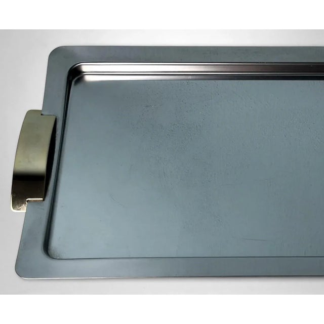Late 20th Century Giugiaro Design Italian Polished Stainless Steel and Brass Tray For Sale - Image 9 of 18