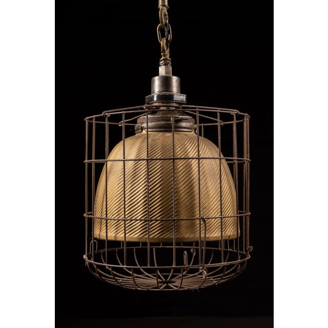 1920s Large Circular Mercury Glass Shade Cage Pendant For Sale In Chicago - Image 6 of 11