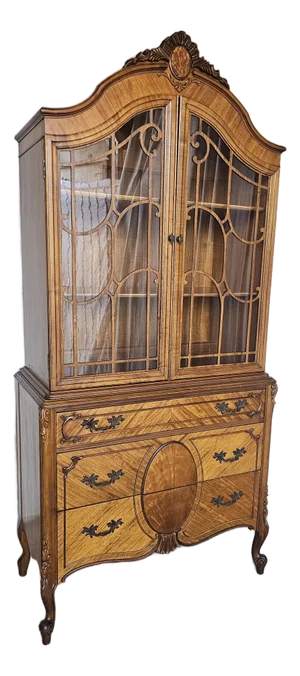 Vintage Burl Wood, French Provincial Display Cabinet, Louis XV Style ,1930s