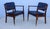 Mid 20th Century 1960's Walnut Armchairs With Blue Leather Upholstery - A Pair For Sale - Image 5 of 12