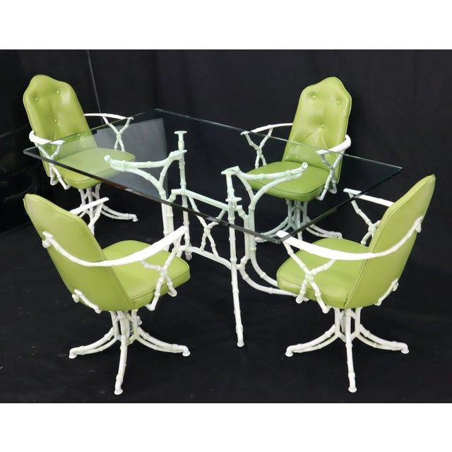 Neon Green Cast Aluminum Faux Bamboo Dining Table w/ 4 Matching Chairs Outdoors Green Vinyl For Sale - Image 8 of 13