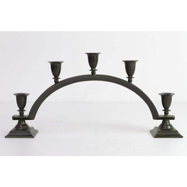 Danish Art Deco Candelabra in Disko Metal by Just Andersen, 1930s. Large and substantial Art Deco candleholder for five...