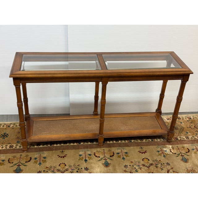 Faux Bamboo Console Table With Glass Top For Sale - Image 4 of 12