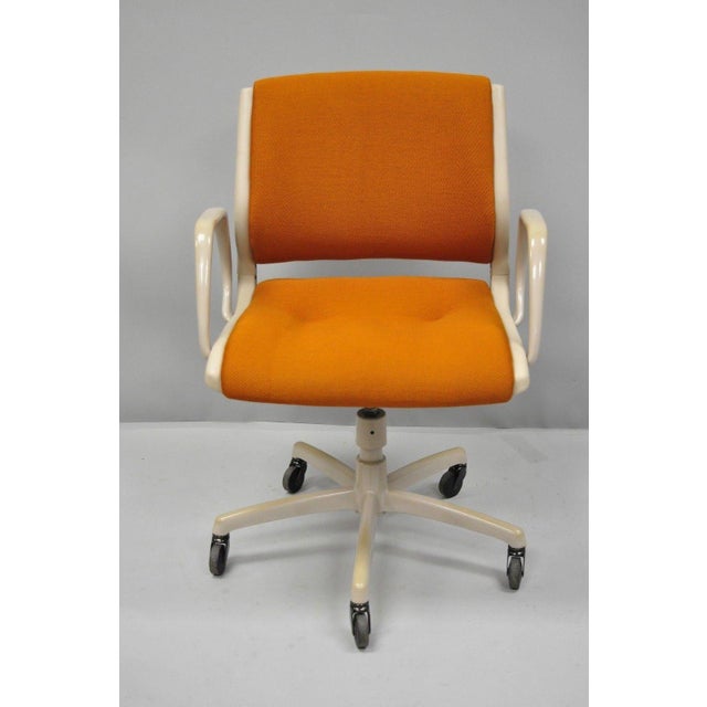 Vintage Steelcase MidCentury Modern Orange Rolling Office Desk Arm