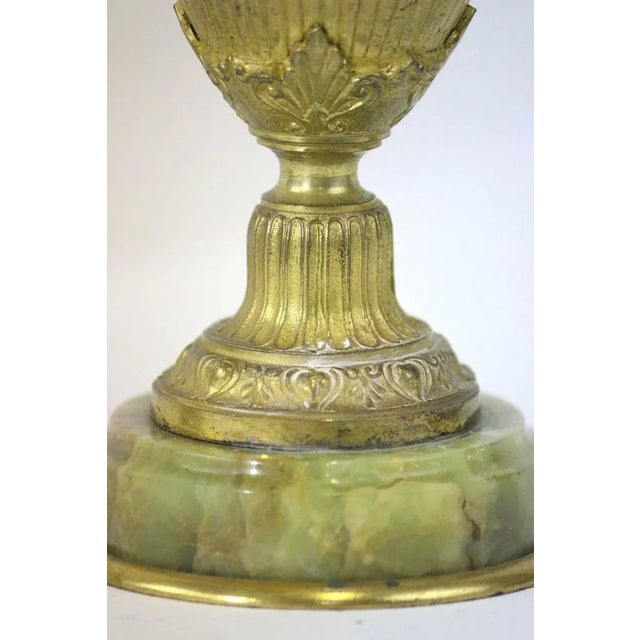 Mid 19th Century 1850 Antique Neoclassic Gilt Bronze Vases Urns on Onyx Bases - A Pair For Sale - Image 5 of 8