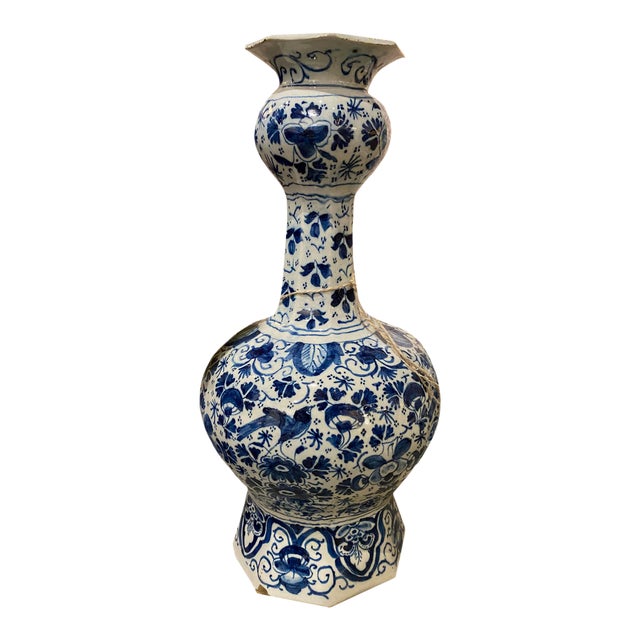 Large 18th Century Delft Knobble Vase For Sale