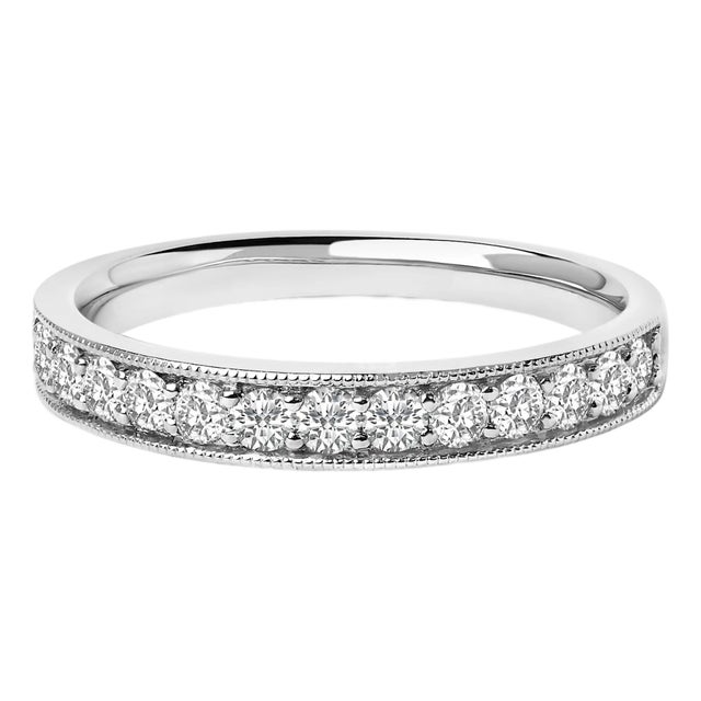 14K White Gold 1/2 Cttw Round Diamond Milgrain Wedding Band - Size 5.5 For Sale