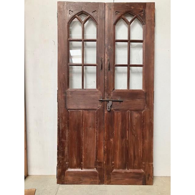 French Door Panels With Arch Top 14 Panes of Glass Set Size 87 X 46 For Sale - Image 6 of 12