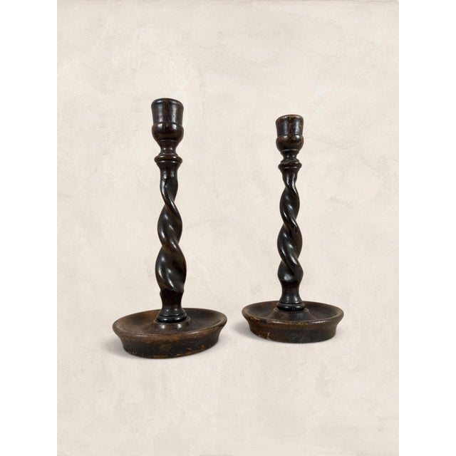 English Antique English Barley Twist Candlestick Holders Set, Circa 1910 For Sale - Image 3 of 14