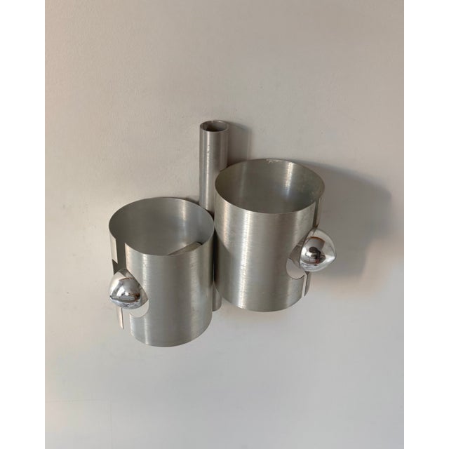 Vintage Double Wall Lights in Brushed Metal, France, 1970, Set of 2 For Sale - Image 6 of 8