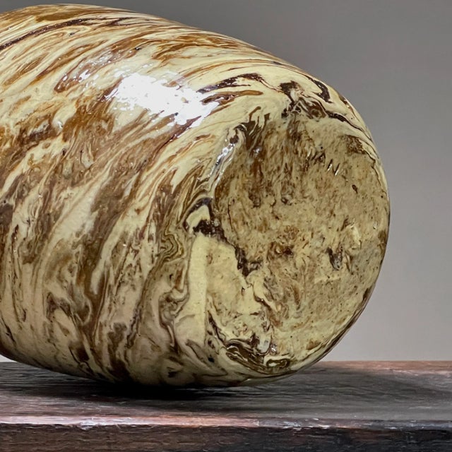 Brown Mid Century Modern Marbleized Studio Ceramic Vase With Organic Edge Rim, Signed For Sale - Image 8 of 10