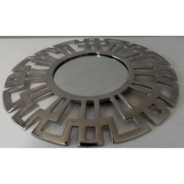 Late 20th Century Chrome Greek Key 15" Round Mirror For Sale - Image 5 of 7