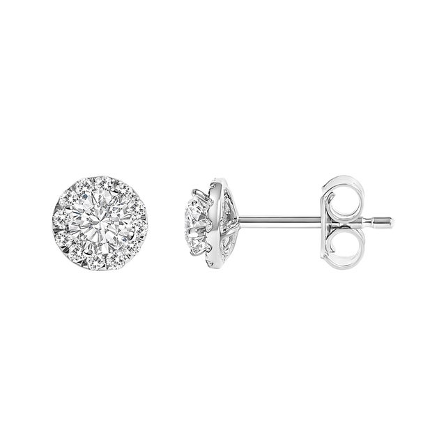 Contemporary 14K White Gold 1/2 Cttw Lab-Grown Diamond Halo Stud Earring (F-G Color, VS1-VS2 Clarity) For Sale - Image 3 of 5