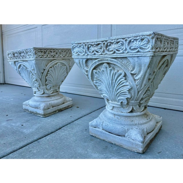 Stone Vintage Aggregate Stone White Square Pedestal Planters - Set of 2 For Sale - Image 7 of 12