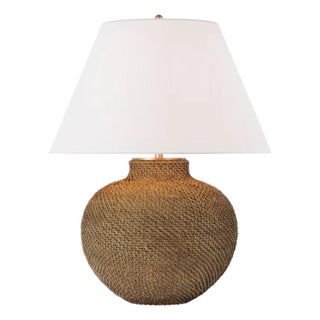 Marie Flanigan by Visual Comfort Signature Avedon Medium Table Lamp in Natural Rattan with Linen Shade For Sale