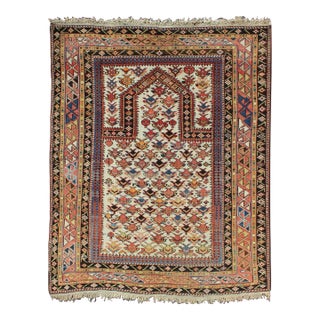 Late 19th Century Antique Caucasian Shirvan Rug in Ivory Background Rust Yellow and Dark Brown For Sale