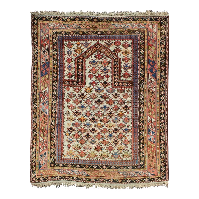 Late 19th Century Antique Caucasian Shirvan Rug in Ivory Background Rust Yellow and Dark Brown For Sale