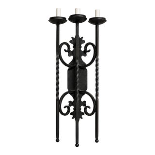 Vintage Gothic Style Black Wrought Iron 3-Light Wall Sconce Electric Candles For Sale