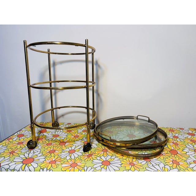 Petite Bar Cart in Brass and Glass From Maison Jansen, France, 1960s Unmarked For Sale - Image 9 of 15