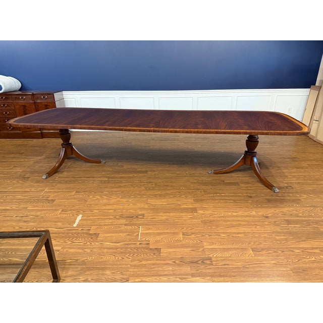 Classic Double Scalloped Multi-Banded Mahogany Dining Table by Leighton Hall - Showroom Sample For Sale - Image 13 of 15