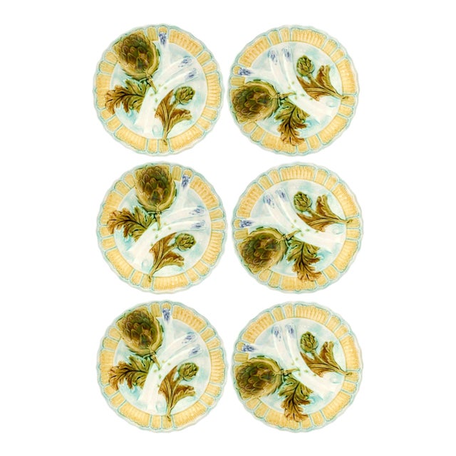 French Artichoke and Asparagus Plates, Set of 6 For Sale