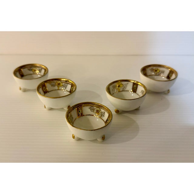 Antique Hand Painted Nippon Porcelain Footed Salt Cellars, Set of 5 For Sale - Image 11 of 12
