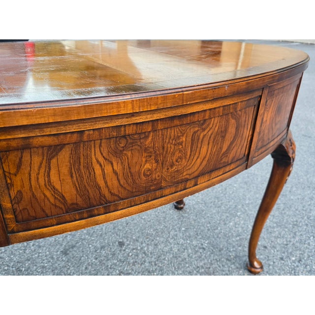 Hekman Furniture Hekman Queen Anne Revival Burl Walnut Writing Desk With Carved Shell-Accent Cabriole Legs, Late 20th Century For Sale - Image 4 of 12