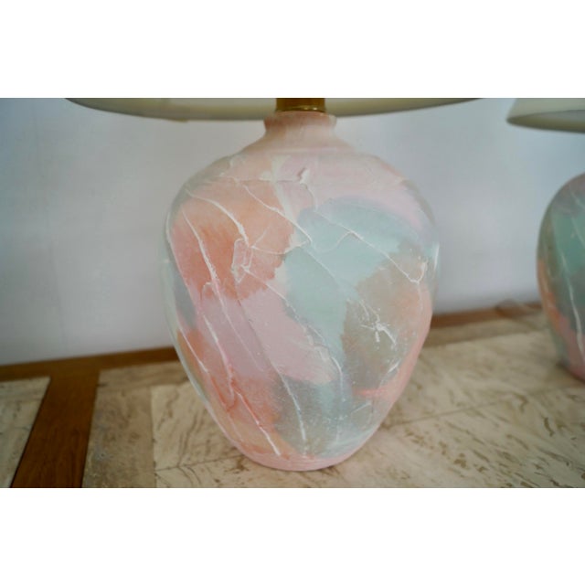 1980’s Hollywood Regency Pastel Table Lamps - A Pair For Sale - Image 10 of 12