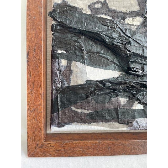 Black Miniature Black, White, and Gray Textured Collage Painting in Shadow Box Frame – Modern Bookshelf Art Decor For Sale - Image 8 of 8