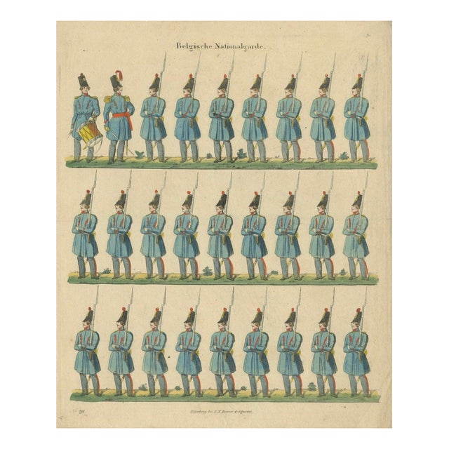 Belgian National Guard Infantry Drill and Uniforms, 1800s, Paper For Sale