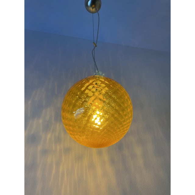 1980s Orange Murano Glass Baloton Pendant Lamp, 1980s For Sale - Image 5 of 17