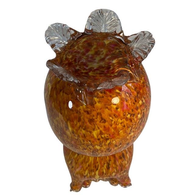 Early 20th Century Antique Franz Welz Style Art Glass Orange Confetti Vase With Crimped Lip For Sale - Image 5 of 18