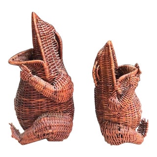 Vintage Brown Wicker Frog Baskets - a Pair For Sale