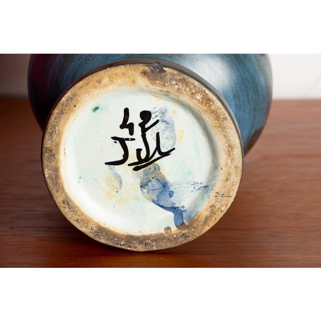 Ceramic Modern Vase in Blue and Green Glazed Ceramic by Jean De Lespinasse for Vallauris, 1950 For Sale - Image 7 of 12
