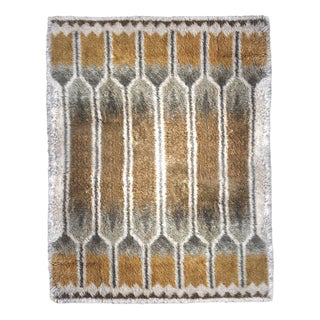 Swedish Rya Wool Rug in Natural Yellow and Grey, 1960 For Sale