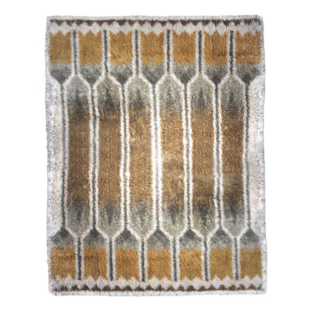 Swedish Rya Wool Rug in Natural Yellow and Grey, 1960 For Sale